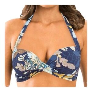 JETS by Jessika Allen 50's Twist Halter Bikini Top in blue floral NWT